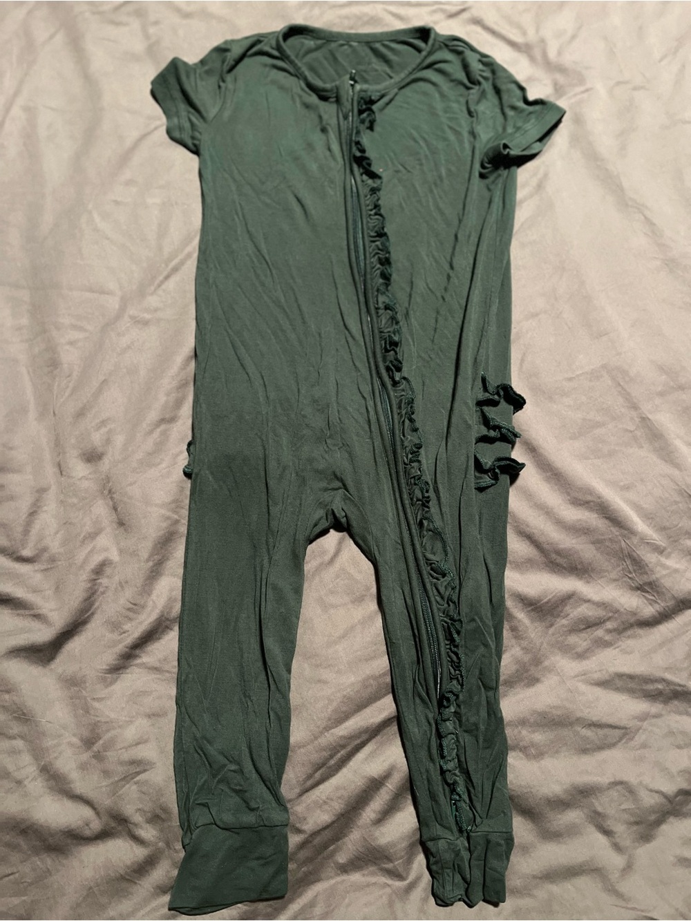 Ruffled Front Zip Kids One-Piece in Forest Green